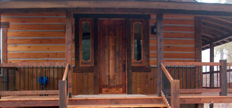 Custom design skim planed barn wood entry and 1/2 sidelights